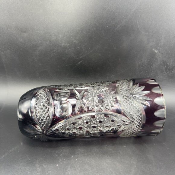 Vintage Amethyst Cut To Clear Glass Vase Portrait of Pope John Paul II Heavy VTG - Picture 13 of 16